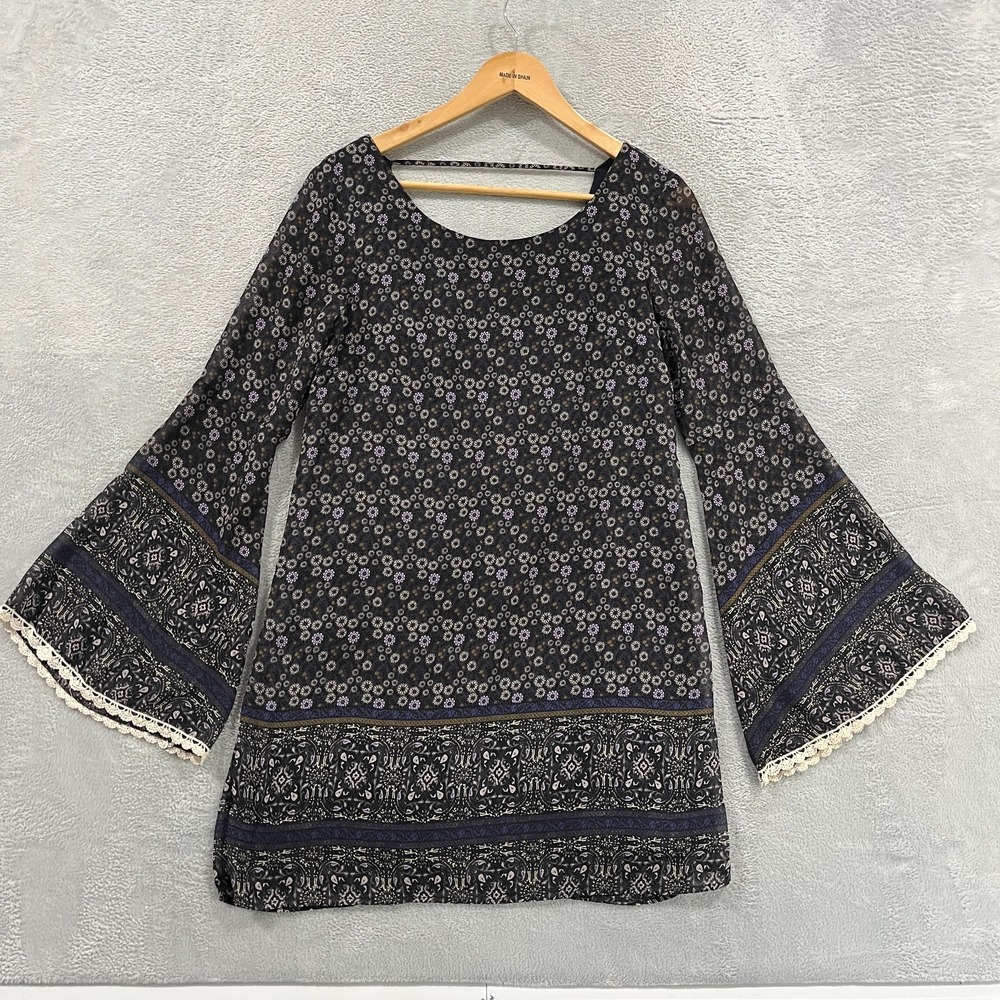 Xhilaration Dress Women S Boho‎ Floral Tunic Peasant Bell Sleeves Cottagecore